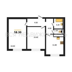 2-комнатная квартира, 58.3кв.м 2-комнатная квартира, 58.3кв.м - изображение 1
