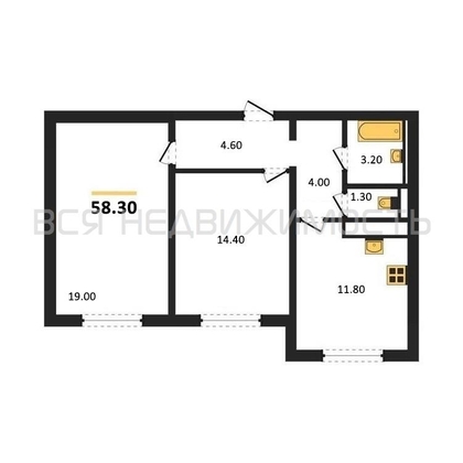 2-комнатная квартира, 58.3кв.м - изображение