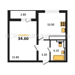 1-комнатная квартира, 34.6кв.м 1-комнатная квартира, 34.6кв.м - изображение 1