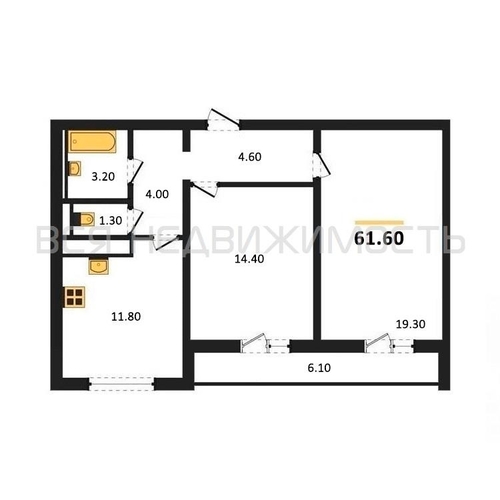 2-комнатная квартира, 61.6кв.м - изображение 0