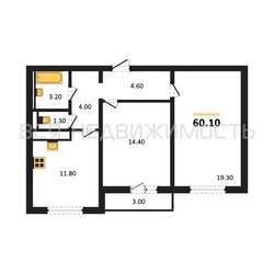 2-комнатная квартира, 60.1кв.м 2-комнатная квартира, 60.1кв.м - изображение 1