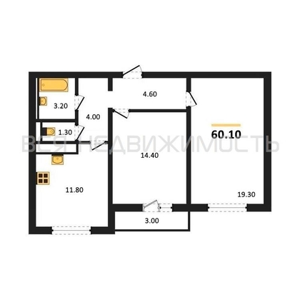 2-комнатная квартира, 60.1кв.м - изображение