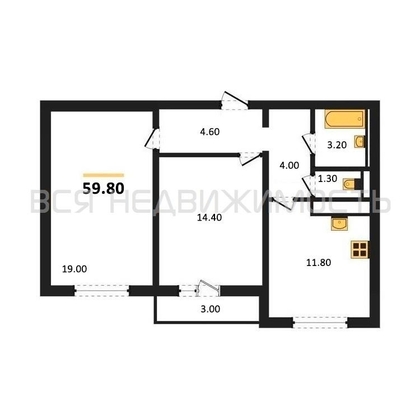 2-комнатная квартира, 59.8кв.м - изображение