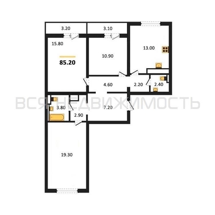 3-комнатная квартира, 85.2кв.м - изображение