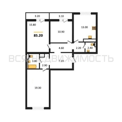 3-комнатная квартира, 85.2кв.м 3-комнатная квартира, 85.2кв.м - изображение 1