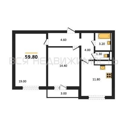 2-комнатная квартира, 59.8кв.м - изображение