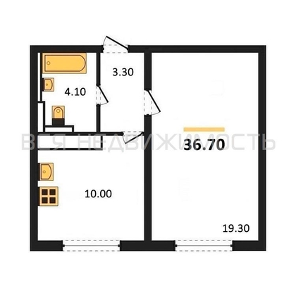 1-комнатная квартира, 36.7кв.м - изображение