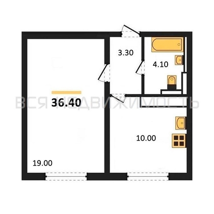1-комнатная квартира, 36.4кв.м - изображение