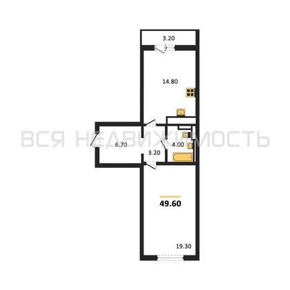 1-комнатная квартира, 49.6кв.м - изображение