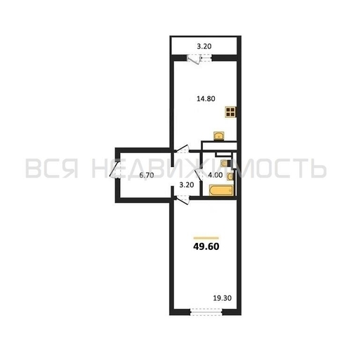 1-комнатная квартира, 49.6кв.м - изображение 0