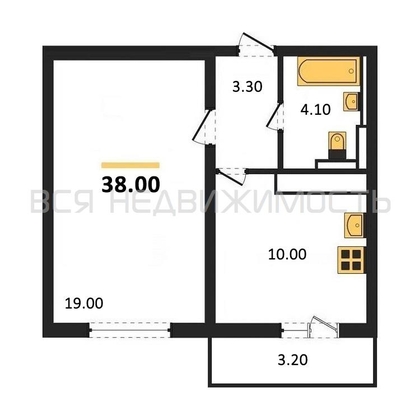 1-комнатная квартира, 38кв.м - изображение