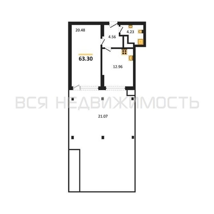 1-комнатная квартира, 63.3кв.м - изображение