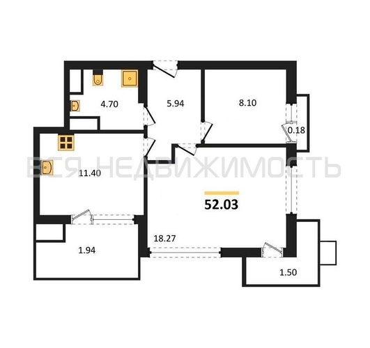 2-комнатная квартира, 52.03кв.м - изображение 0