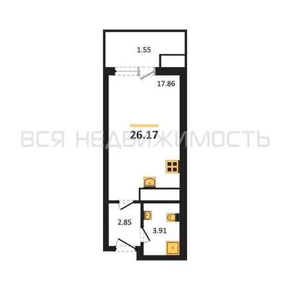 квартира-студия, 26,17кв.м. квартира-студия, 26,17кв.м. - изображение