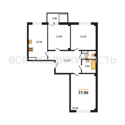 3-комнатная квартира, 79.9кв.м 3-комнатная квартира, 79.9кв.м - изображение 1