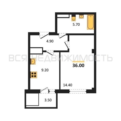 1-комнатная квартира, 37.4кв.м - изображение