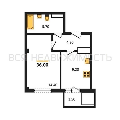 1-комнатная квартира, 37.5кв.м 1-комнатная квартира, 37.5кв.м - изображение