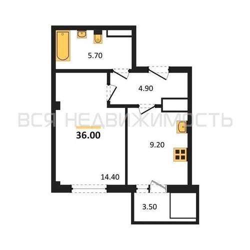 1-комнатная квартира, 37.5кв.м - изображение 0