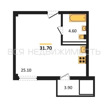 квартира-студия, 31,7кв.м. квартира-студия, 31,7кв.м. - изображение