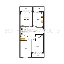 3-комнатная квартира, 78.85кв.м 3-комнатная квартира, 78.85кв.м - изображение 1