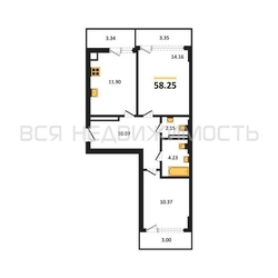 2-комнатная квартира, 58.25кв.м 2-комнатная квартира, 58.25кв.м - изображение 1