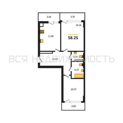 2-комнатная квартира, 58.25кв.м - изображение