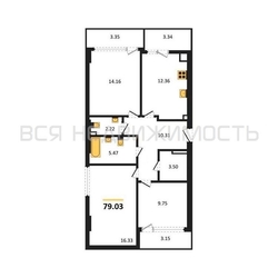 3-комнатная квартира, 79.03кв.м 3-комнатная квартира, 79.03кв.м - изображение 1