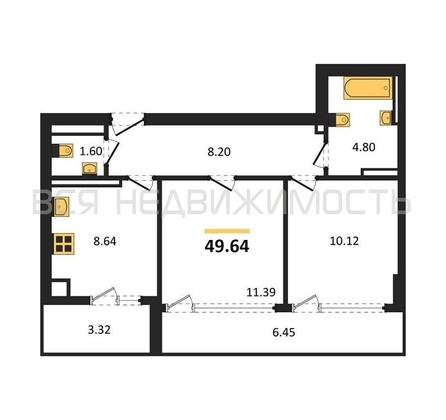 2-комнатная квартира, 49.64кв.м - изображение