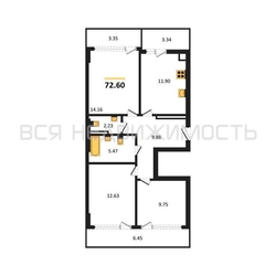 3-комнатная квартира, 72.6кв.м 3-комнатная квартира, 72.6кв.м - изображение 1