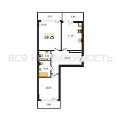 2-комнатная квартира, 58.25кв.м 2-комнатная квартира, 58.25кв.м - изображение 1