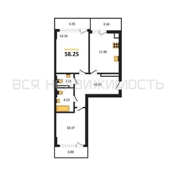 2-комнатная квартира, 58.25кв.м 2-комнатная квартира, 58.25кв.м - изображение 1