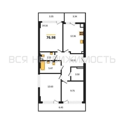 3-комнатная квартира, 76.98кв.м 3-комнатная квартира, 76.98кв.м - изображение 1