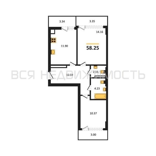 2-комнатная квартира, 58.25кв.м - изображение 0
