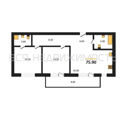 2-комнатная квартира, 75.9кв.м - изображение