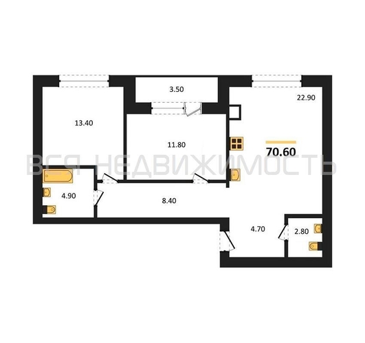 2-комнатная квартира, 70.6кв.м - изображение 0