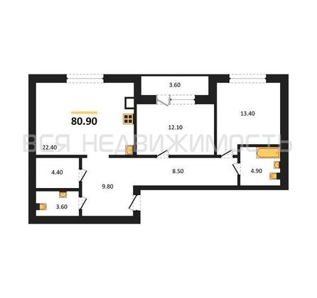 2-комнатная квартира, 80.9кв.м 2-комнатная квартира, 80.9кв.м - изображение