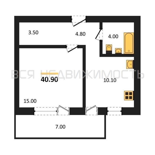 1-комнатная квартира, 40.9кв.м - изображение 0
