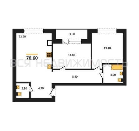 2-комнатная квартира, 70.6кв.м - изображение
