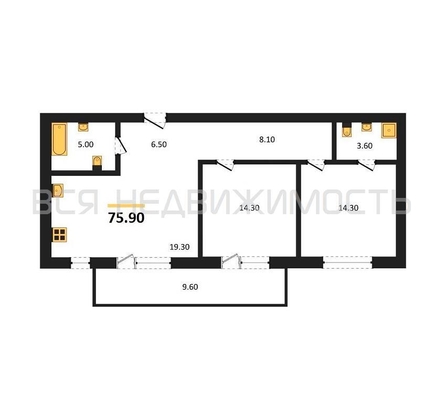 2-комнатная квартира, 75.9кв.м - изображение
