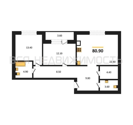 2-комнатная квартира, 80.9кв.м - изображение