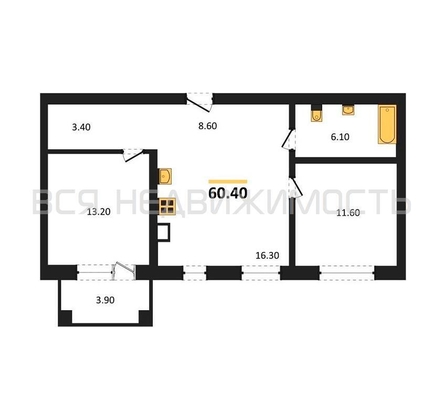 2-комнатная квартира, 60.4кв.м - изображение