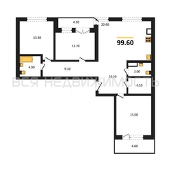 3-комнатная квартира, 99.6кв.м 3-комнатная квартира, 99.6кв.м - изображение 1