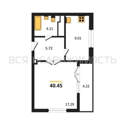 1-комнатная квартира, 40.45кв.м 1-комнатная квартира, 40.45кв.м - изображение 1