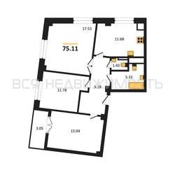 3-комнатная квартира, 75.11кв.м 3-комнатная квартира, 75.11кв.м - изображение 1