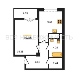 1-комнатная квартира, 40.38кв.м 1-комнатная квартира, 40.38кв.м - изображение 1