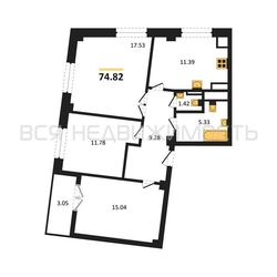 3-комнатная квартира, 74.82кв.м 3-комнатная квартира, 74.82кв.м - изображение 1