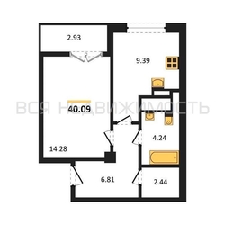 1-комнатная квартира, 40.09кв.м 1-комнатная квартира, 40.09кв.м - изображение 1