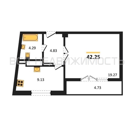 1-комнатная квартира, 42.25кв.м - изображение