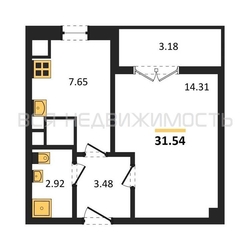 1-комнатная квартира, 31.54кв.м 1-комнатная квартира, 31.54кв.м - изображение 1