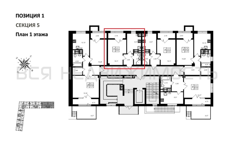 1-комнатная квартира, 31.96кв.м - изображение 1